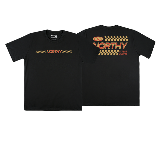 Black t-shirt with 'NORTHY' branding on a white background