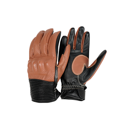A pair of Byron leather knuckle protector gloves featuring full finger coverage with advanced knuckle protector, designed in brown and black colors.