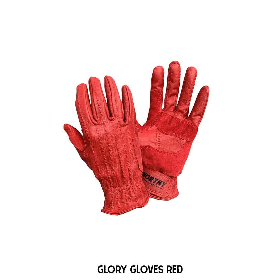 A pair of brown and yellow leather gloves with visible stitching and the brand name 'NORTHY' on the wrist strap.