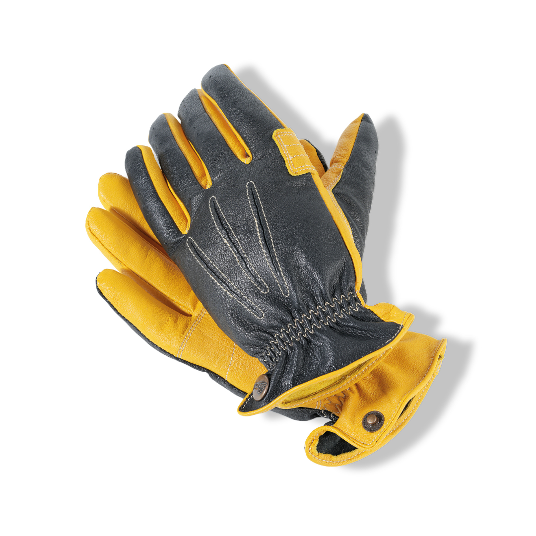 A pair of black leather gloves designed for riding, showing the palm and fingers with the brand name 'Nobleman' visible.