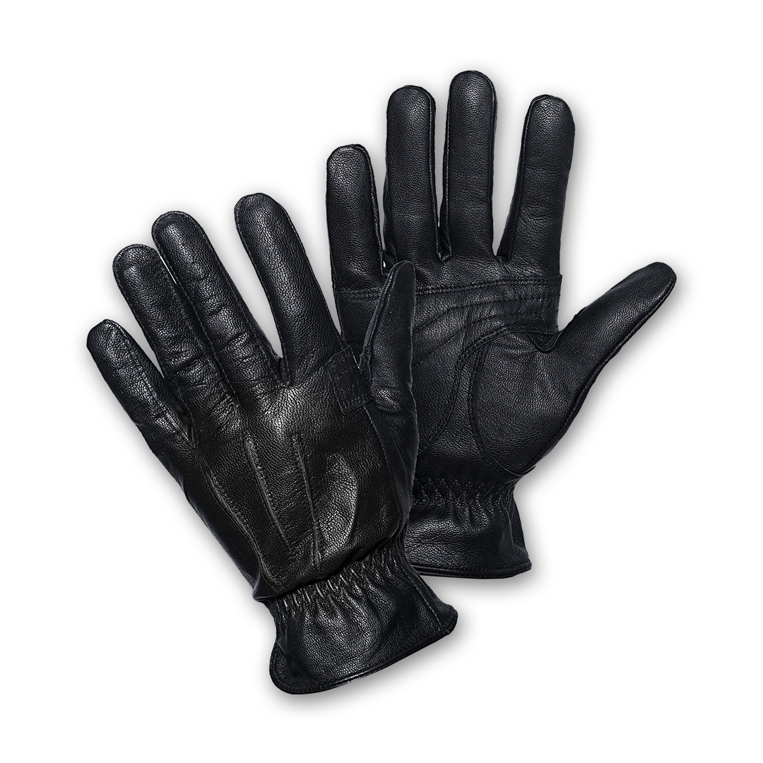 A pair of black leather gloves designed for riding, showing the palm and fingers with the brand name 'Nobleman' visible.
