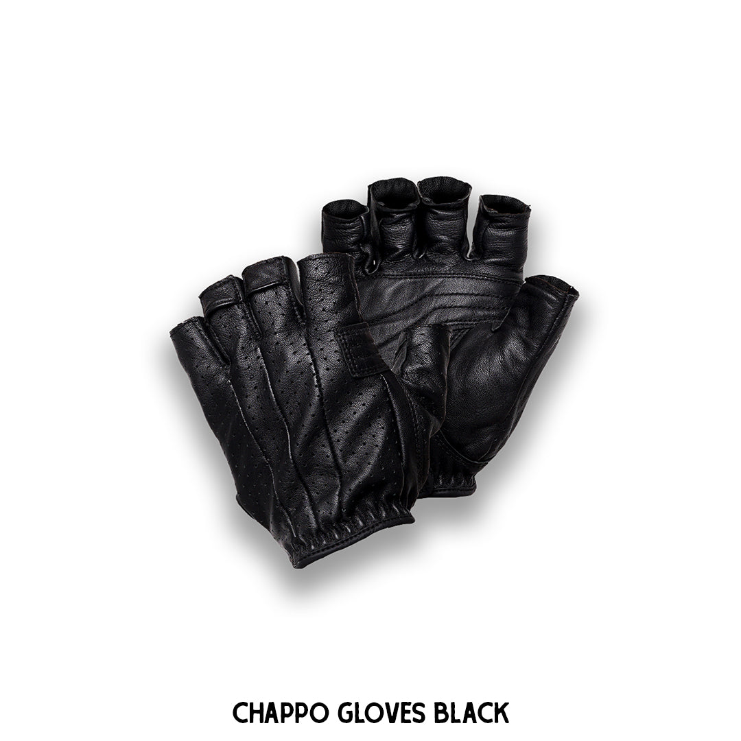 A pair of black leather half-finger gloves