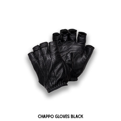 A pair of black leather half-finger gloves