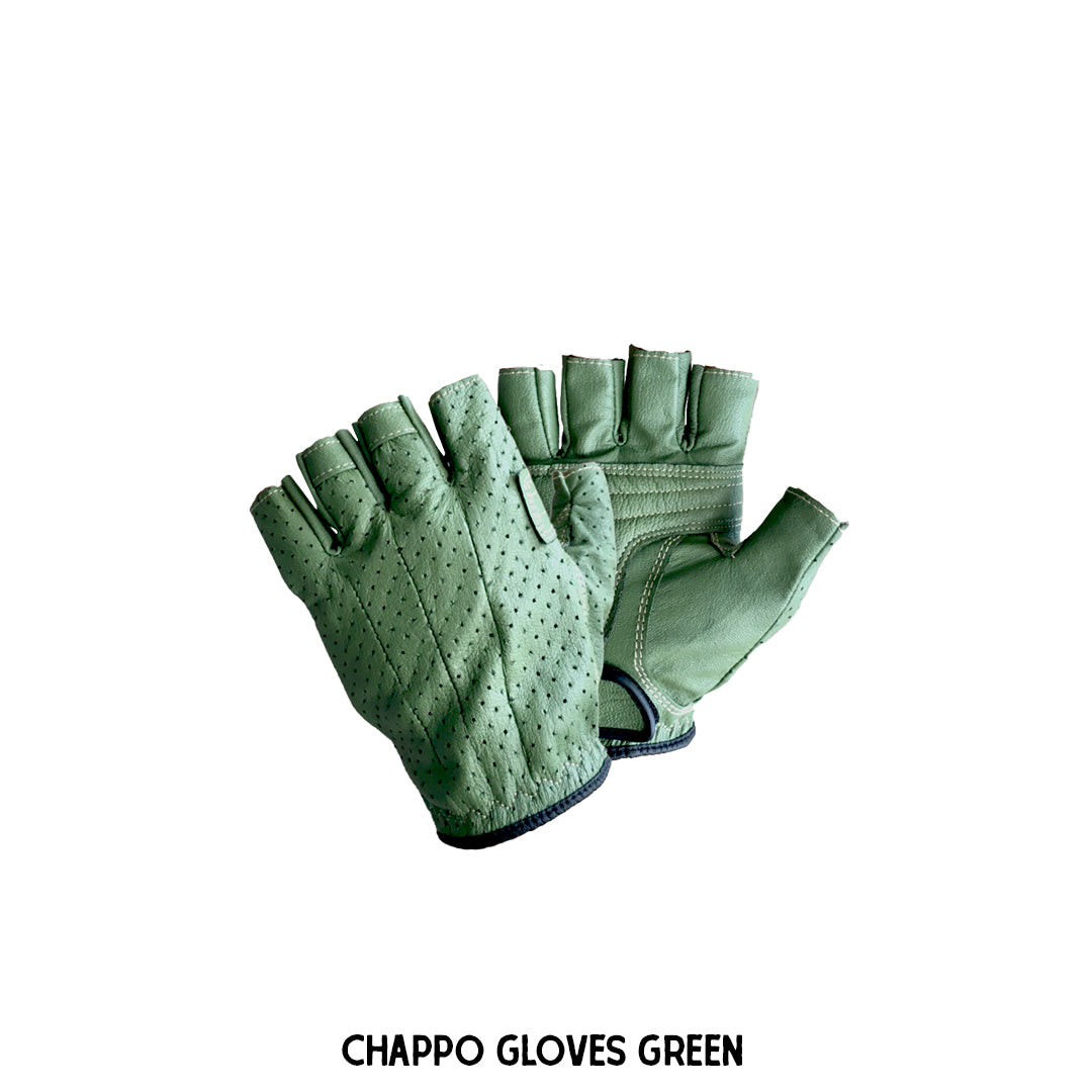 A pair of green leather half-finger gloves