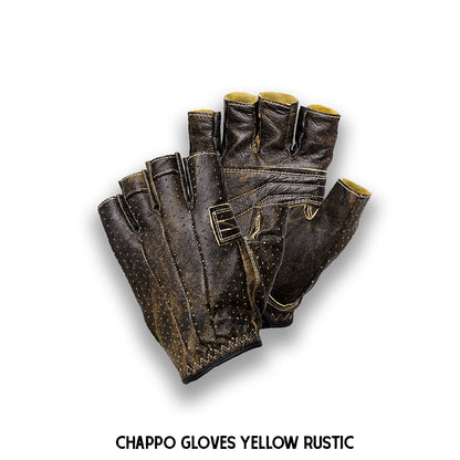 A pair of yellow rustic eather half-finger gloves