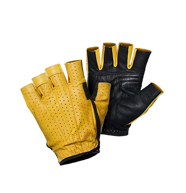 A pair of yellow leather half-finger gloves