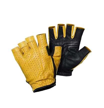 A pair of yellow leather half-finger gloves