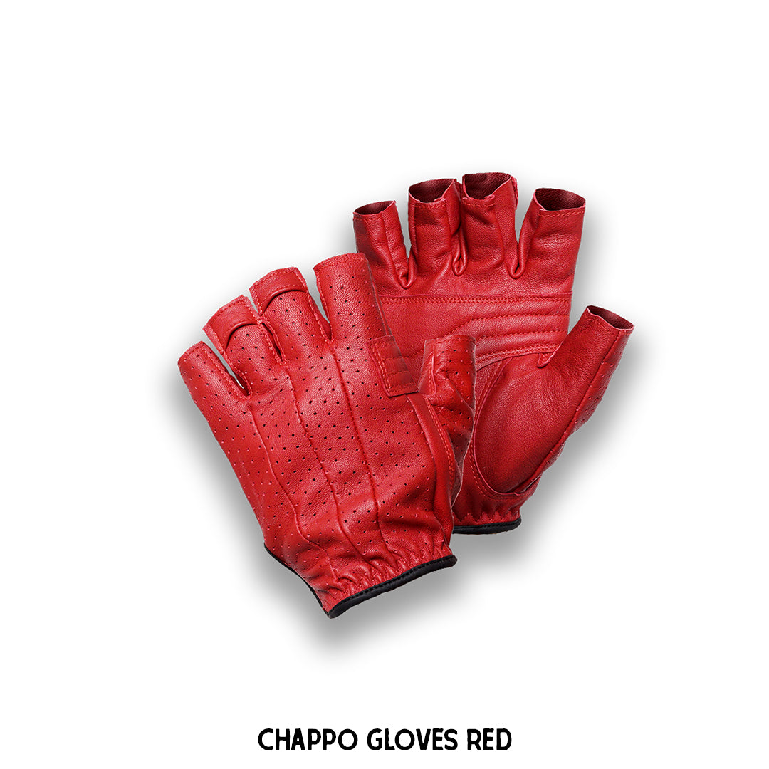 A pair of red leather half-finger gloves