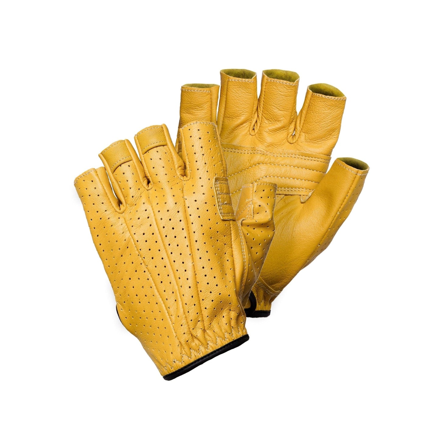 A pair of yellow leather half-finger gloves